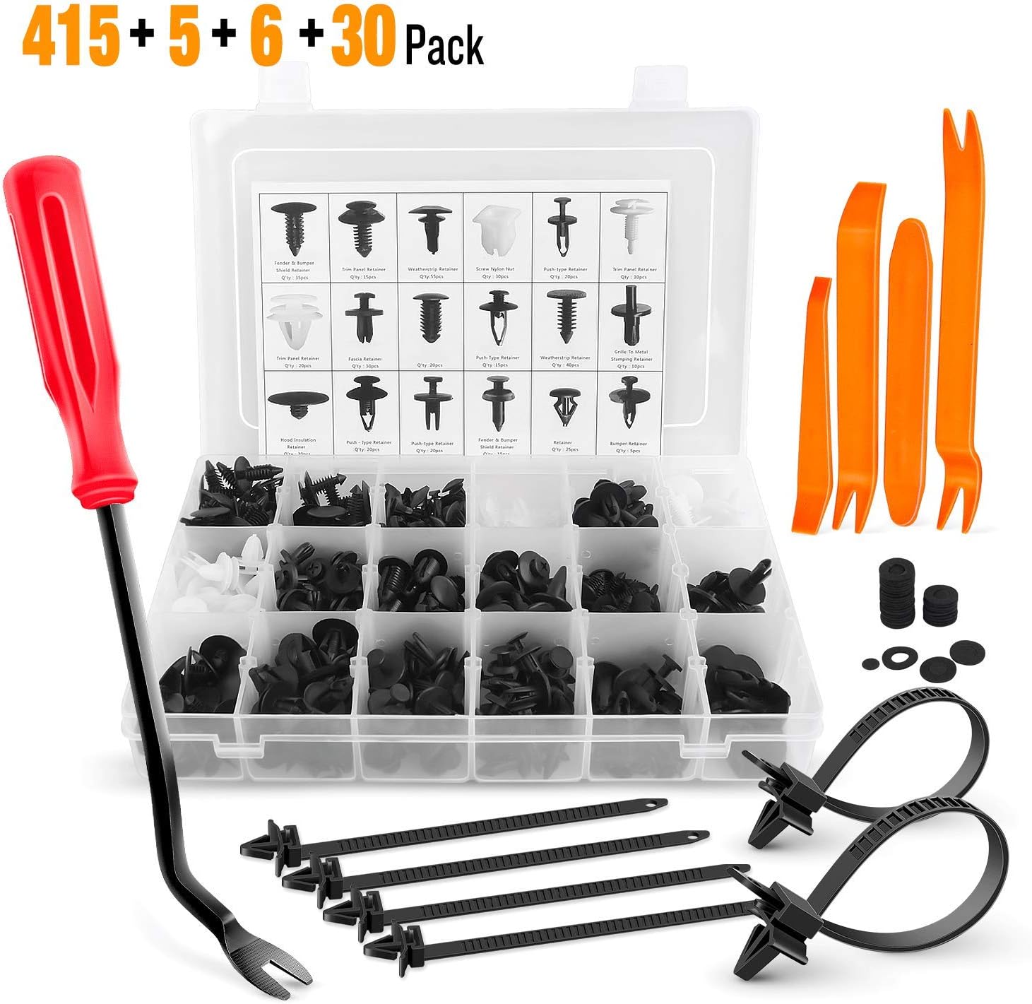 GOOACC 415 Pcs Car Retainer Clips & Fastener Remover - 18 Most Popular Sizes Auto Push Pin Rivets Set -Door Trim Panel Clips for GM Ford Toyota Honda Chrysler