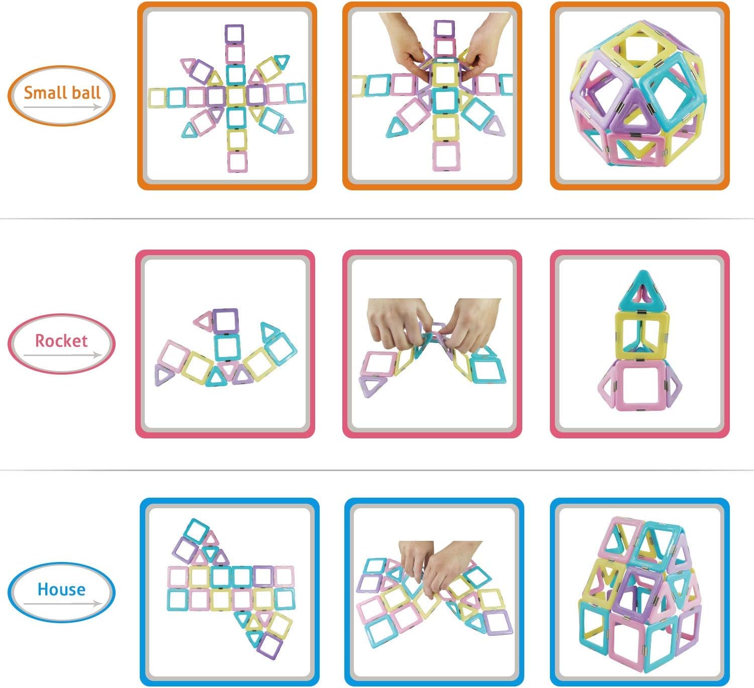 Magnetic 3D Magnet Toys 52 Pieces Set for Toddlers Boys Girls Gift Magnetic Building Blocks with Candy Color Toys: Toys & Games