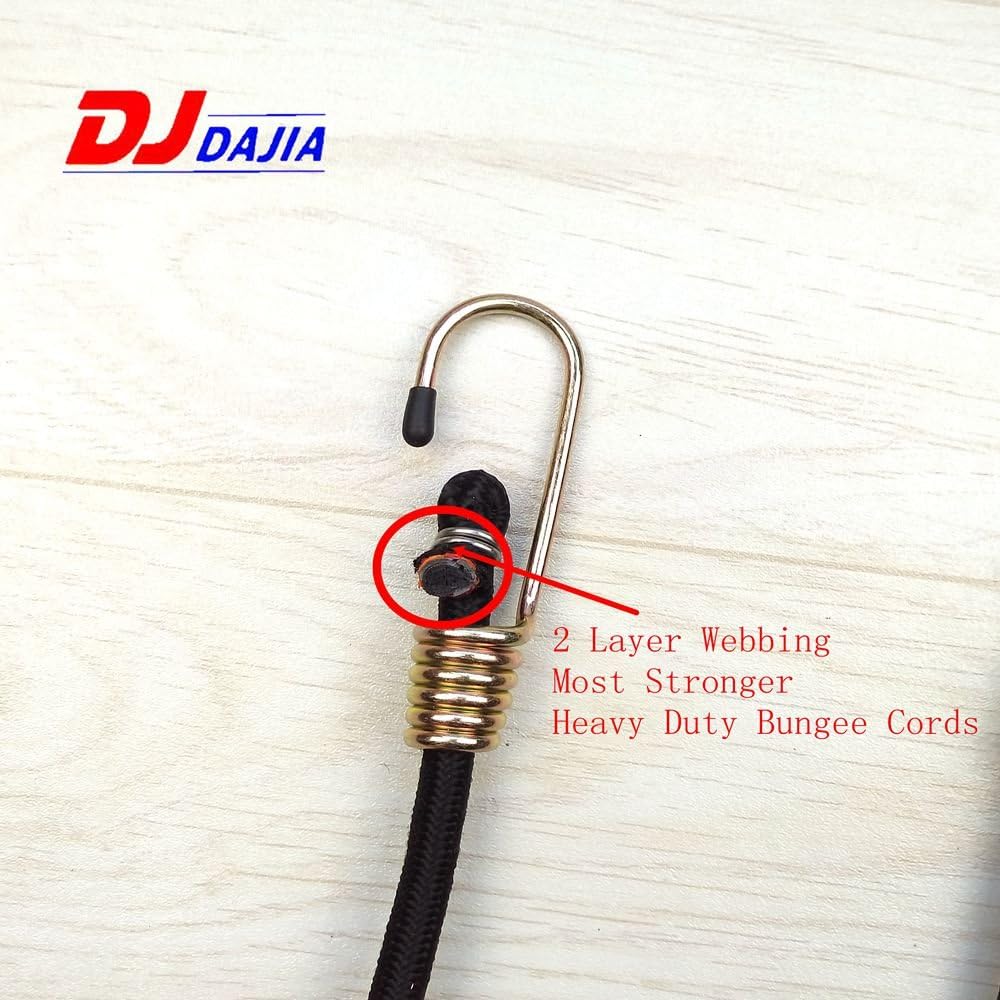 Dajia Heavy Duty Black Bungee Cords with Hooks 3/8"x 36" 10mm Industrial Bungee Cord x 6piece (Pack of 6) Premium Quality Bungee Cord Assortment Metal Hooks - - 