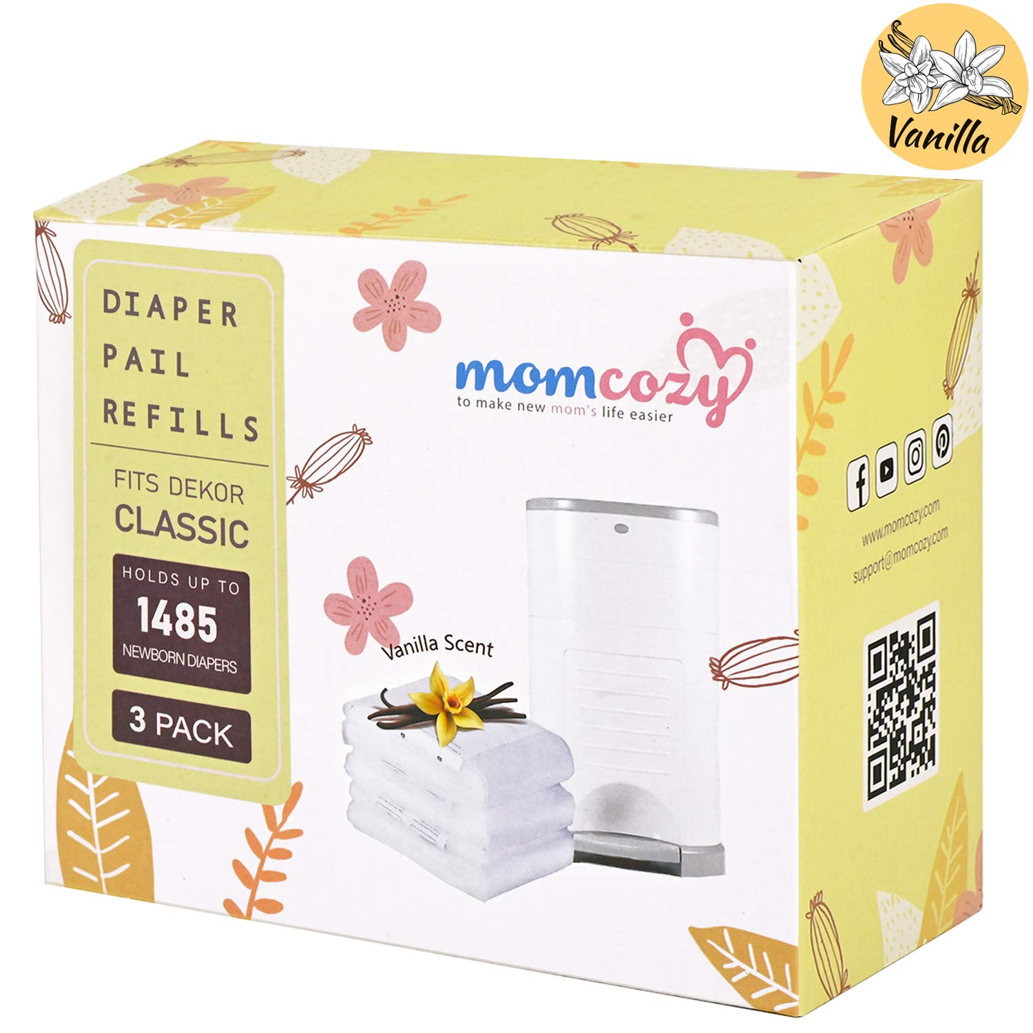 3 Pack Vanilla Scent Biodegradable Disposable Diaper Pail Liner For