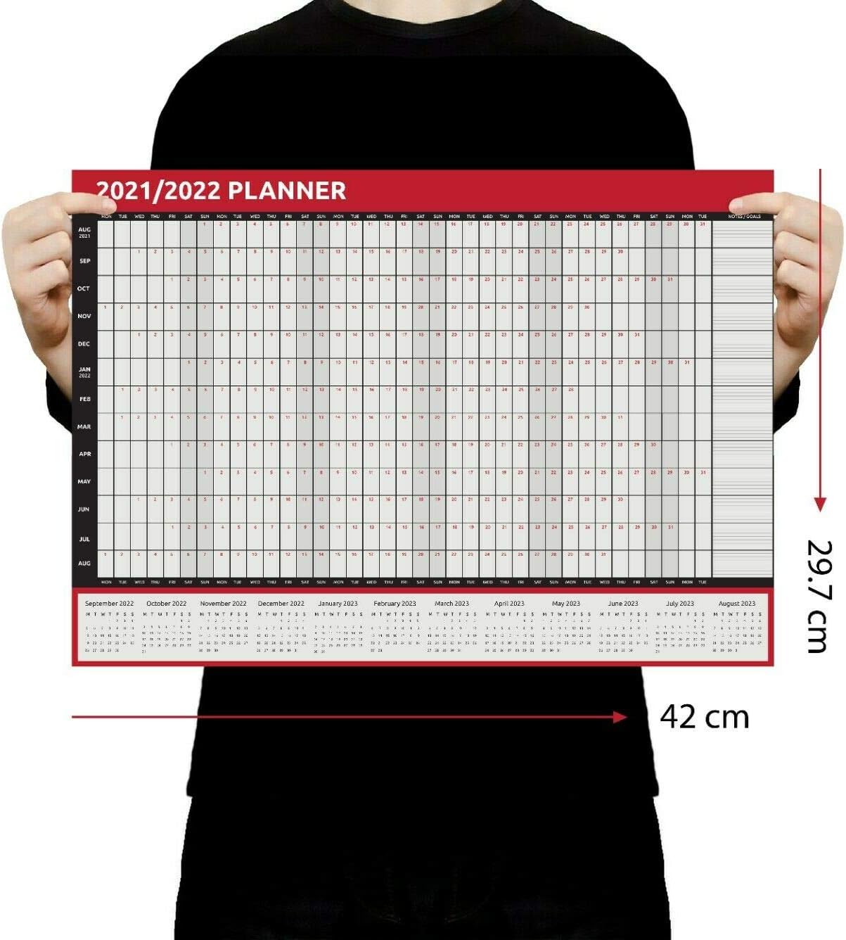 Evelay 2026 Wall Planner A3 Size (42 X 29.7cm) Full Year to View Calendar Home Office School Organiser (Red) - Made in UK - Image 3