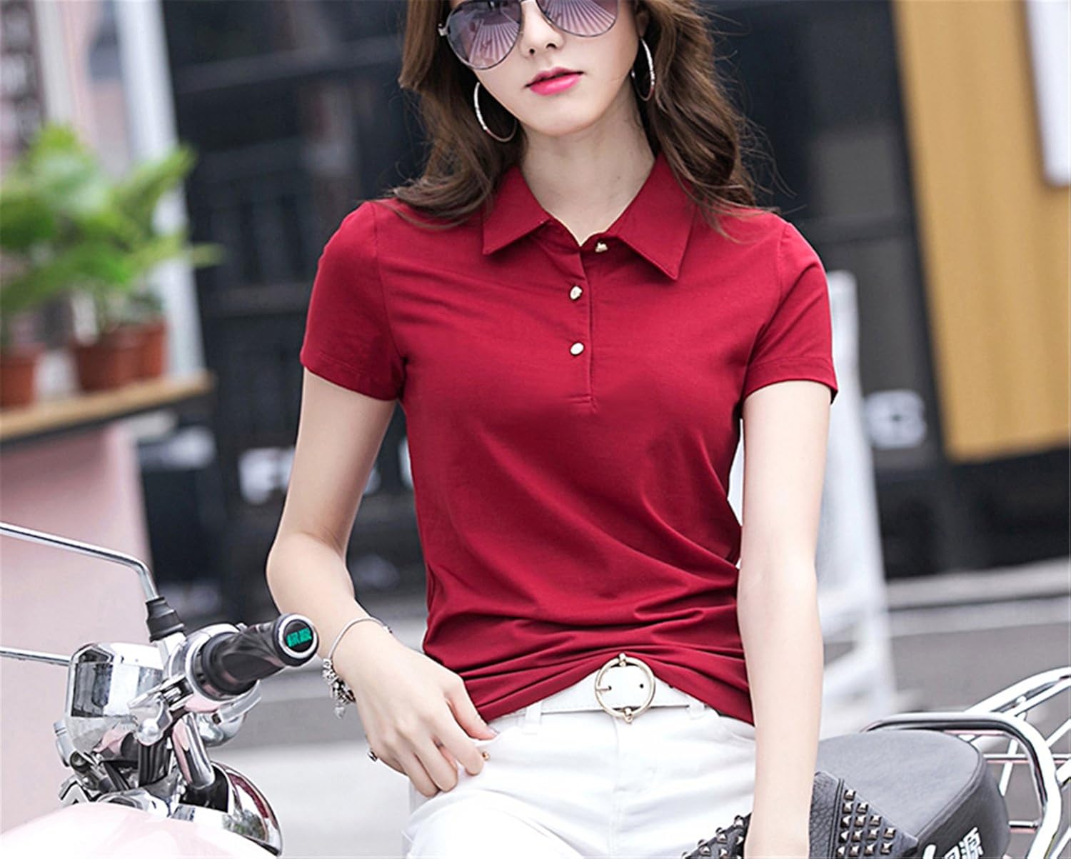 5 Colors Womens Summer Commuting Solid Office Pure ColorWoman Polo