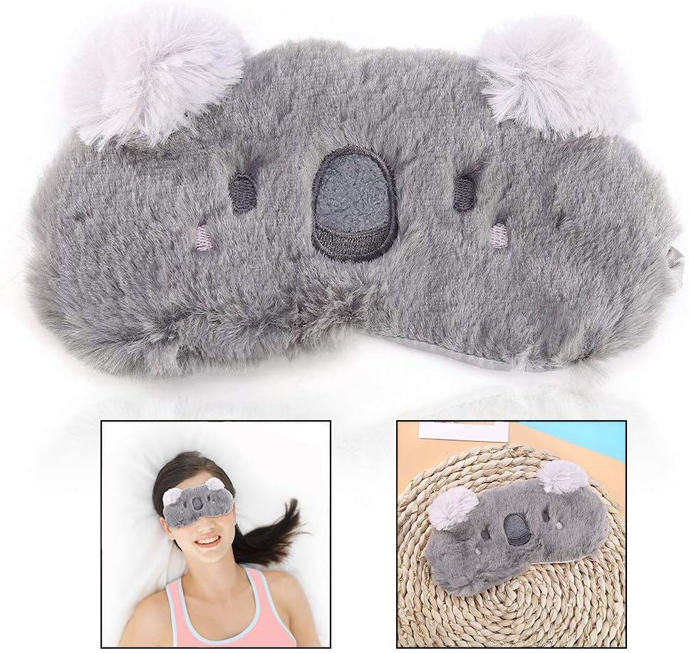 LHKJ Cute Animal Fluffy Sleeping Eye Mask, Soft Plush Blindfold Eye Cover with 3D Ears Gray Koala for Sleeping - Image 3