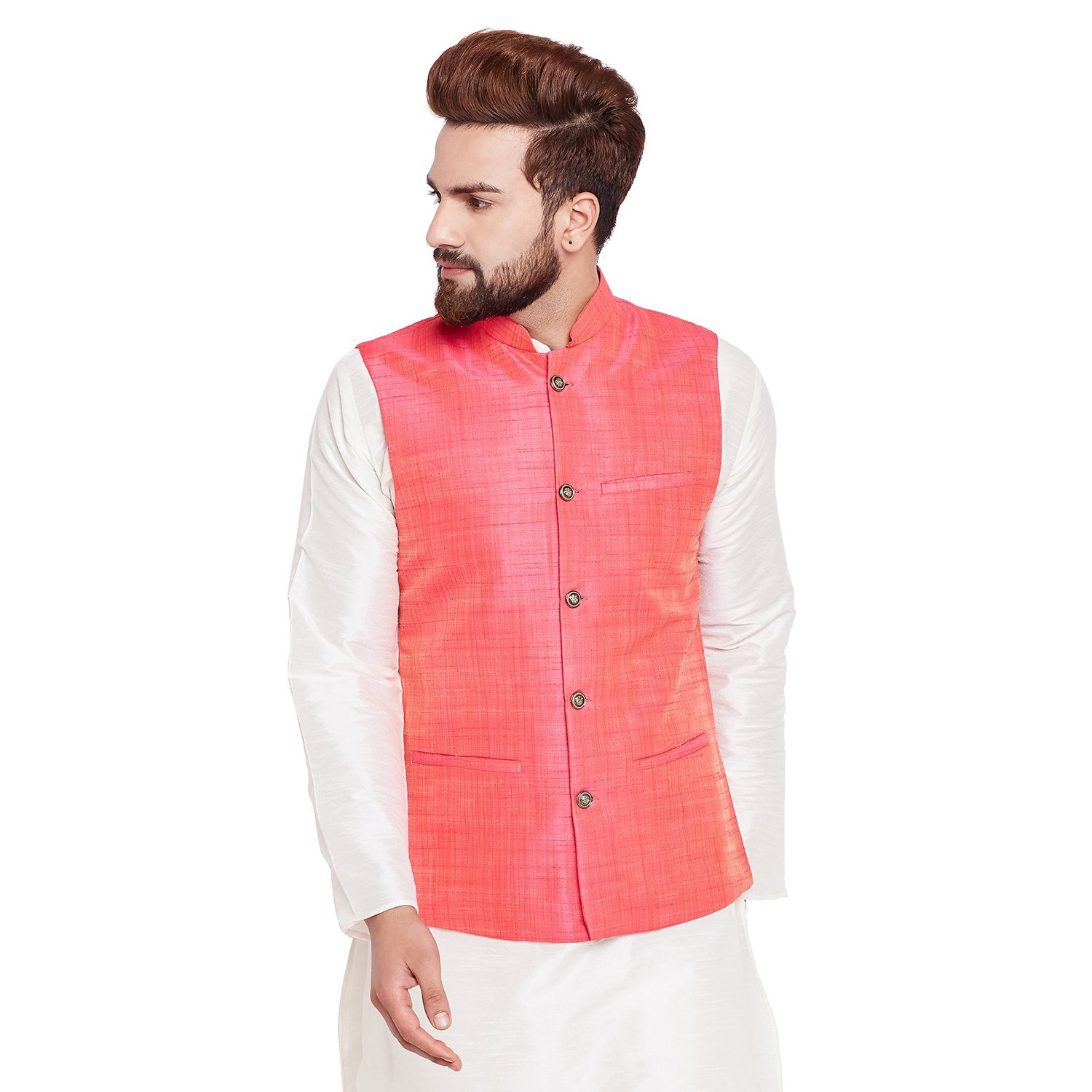 sojanya (since 1958) mens pink dupion silk designer only nehru jacket