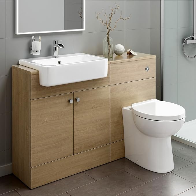 Luxury Oak Vanity Basin Sink Unit + Back to Wall Toilet Storage