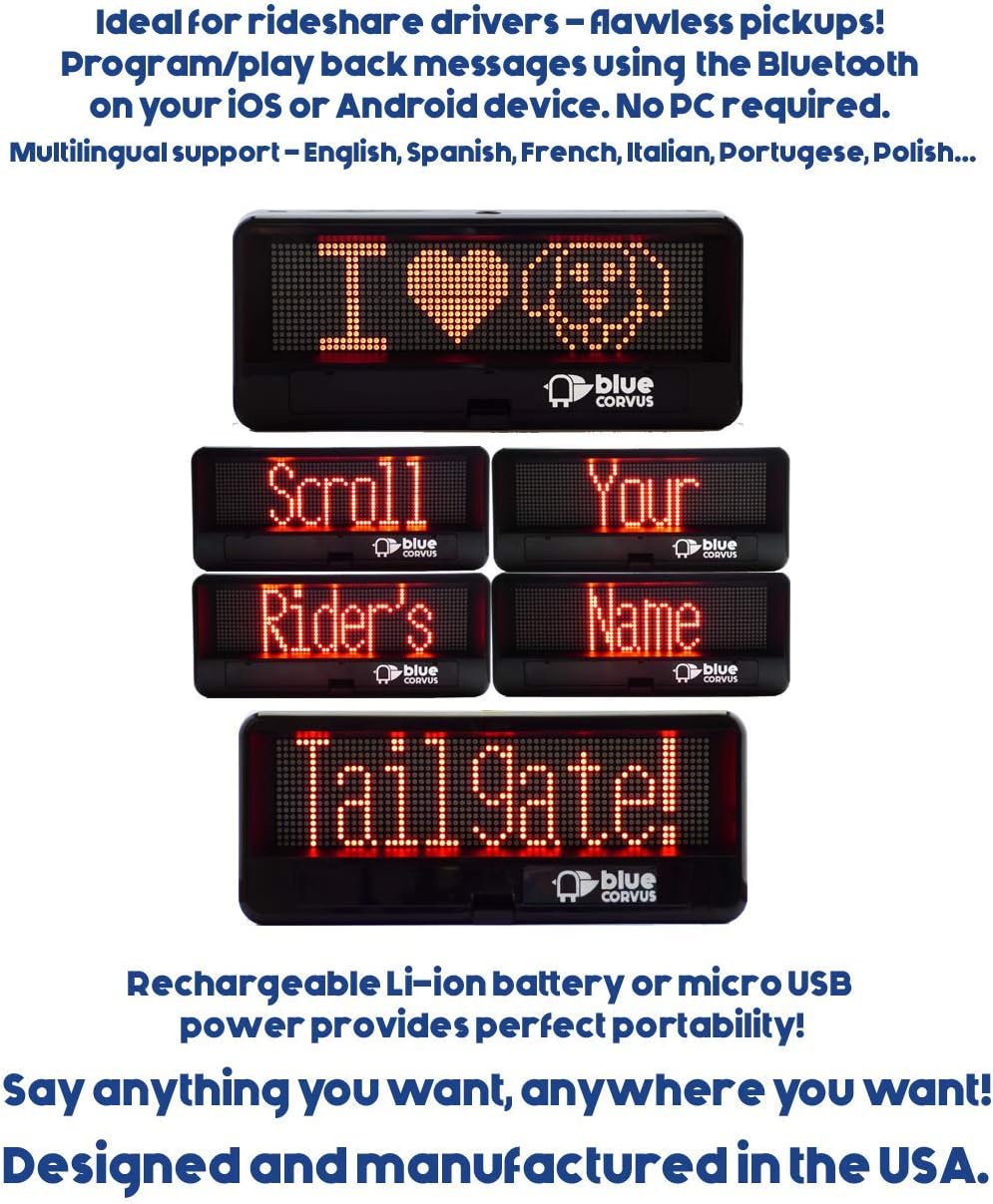 The Bird Rechargeable - Your Portable, Bluetooth Programmable, Rechargeable Scrolling LED Sign: Perfect for Rideshare Drivers, Limo Drivers and Auto - Designed and Manufactured in The USA!