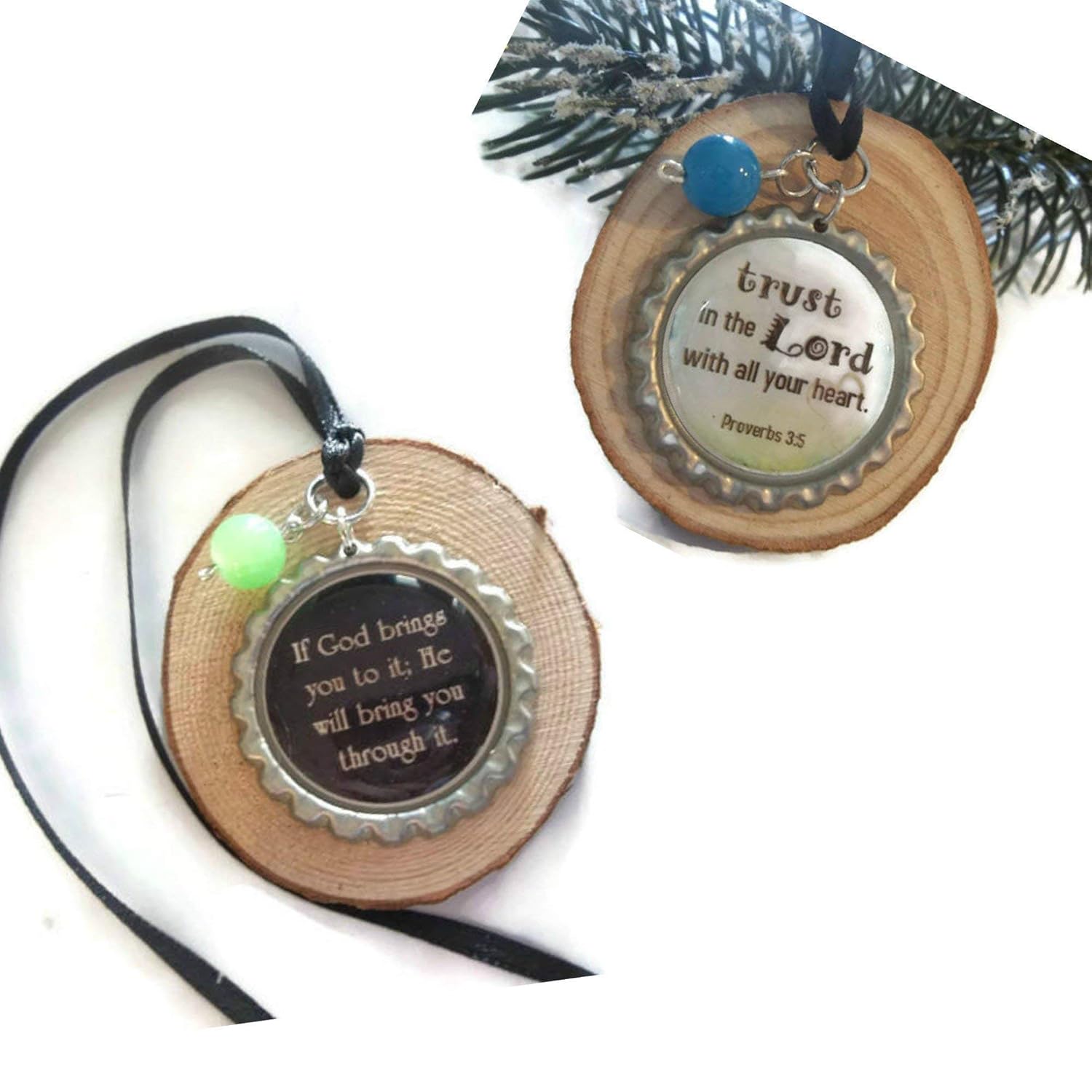 Wood Bible Verse Ornaments Set of Two, Trust In The Lord