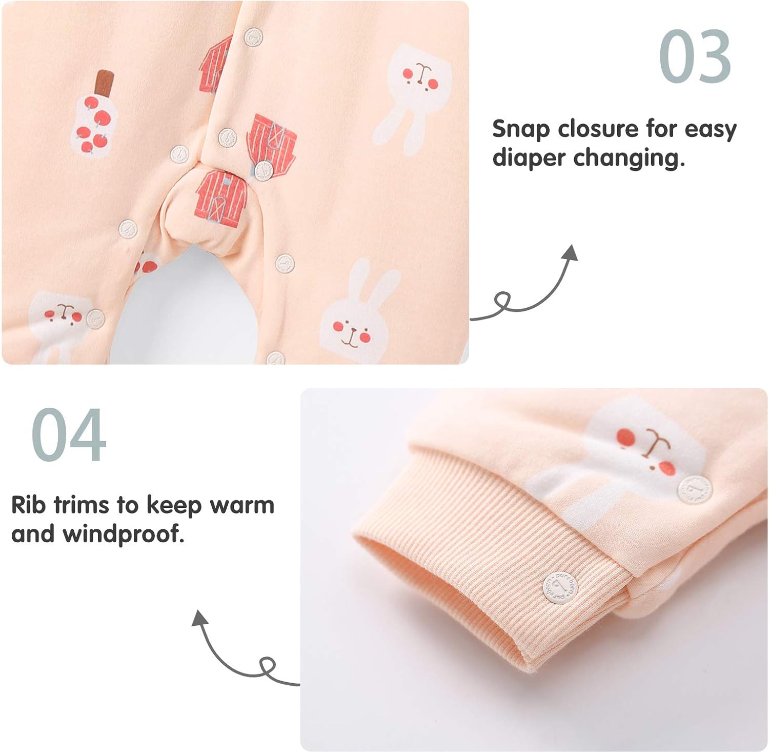 pureborn Unisex Baby Sleepsuit Thick Winter Warm Cotton Robe Snowsuit for Infant Boys Girls 0-24 Months: Clothing
