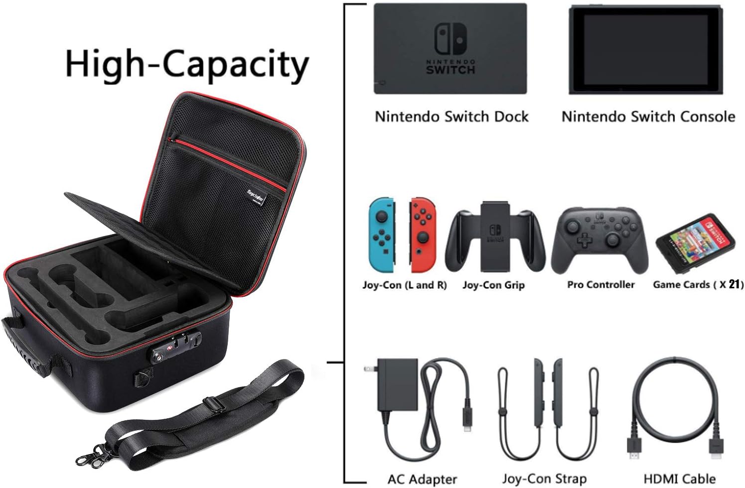 Locking Carry Case for Nintendo Switch Hardshell Deluxe Bag w/Anti-Theft TSA Combination Lock - Include 1 Tempered Glass Screen Protector: Electronics