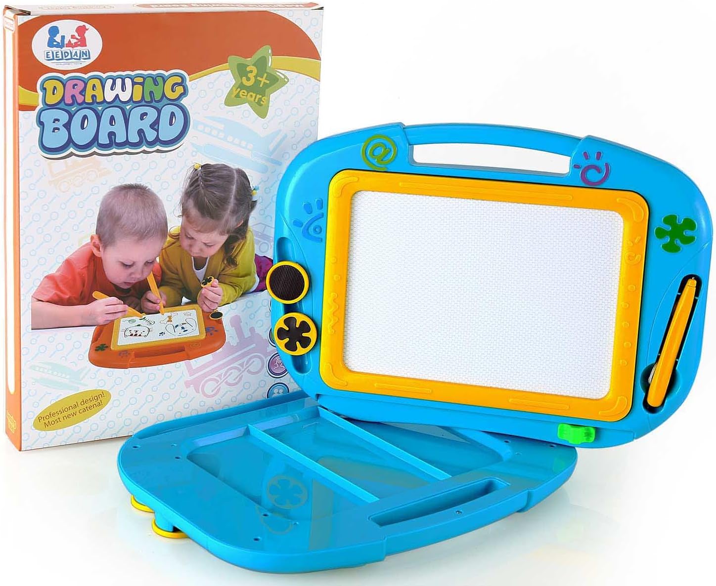 EEDAN Magnetic Magna Doodle Drawing Board for Kids - Colorful Sketch Erasable Tablet Education Writing Pad with 2 Magnet Shapes - Gift for Little Girls Boys Kids Children Travel Size (Blue)