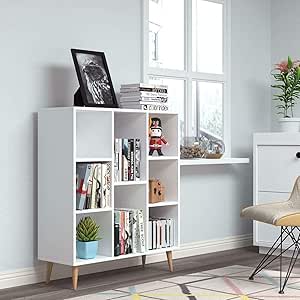 EBTOOLS Estantería Pared Blanca, Estantería para Libros de Madera con 8