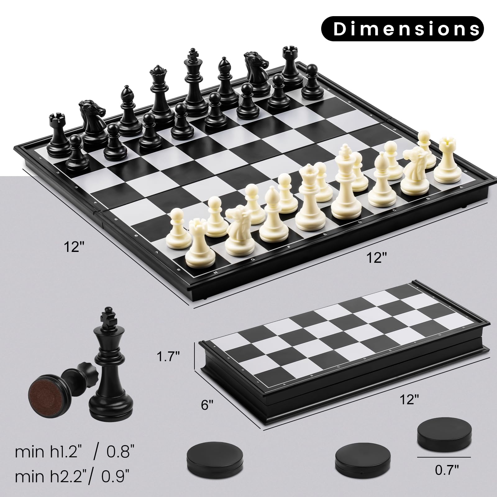 Magnetic Chess Set for Kids and Adults, 13 inch 3 in 1 Chess Checkers Backgammon Travel Portable Folding Sets, Gift Children Chess Board Game with Extra Queen