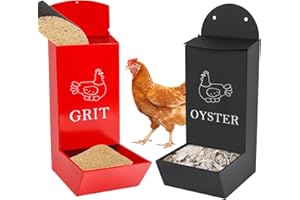 ANGAR 2Pack Chicken Grit Feeder, Metal Oyster Shell Feeder with Lid, Hanging Gravity Chicken Poultry Feeders Trough, Coop Accessories Supplies