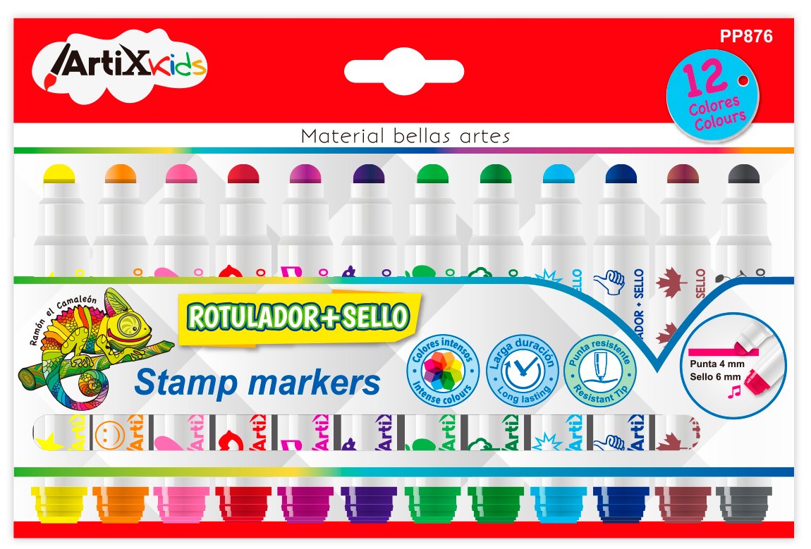 Pack 12 Markers + Stamps Multi-Colour PP876