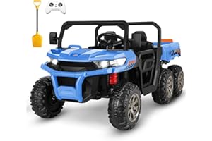 Hikole 24V Kids Ride On Dump Truck, 6 Wheels 2 Seater Kids UTV with Remote Control, Music, LED Light, 3 Speed, Spring Suspension, 24 Volt Ride On Toys for Big Kids Boys, Blue
