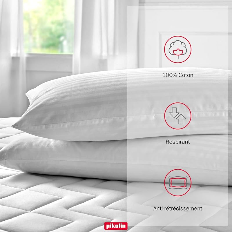 Lot de 2 Taies d'Oreiller 90 x 40 cm, 100% Coton Sanforisé Extra Doux - Taie Respirante, Fraîche et Hypoallergénique avec Fermeture à Glissière et Lavable