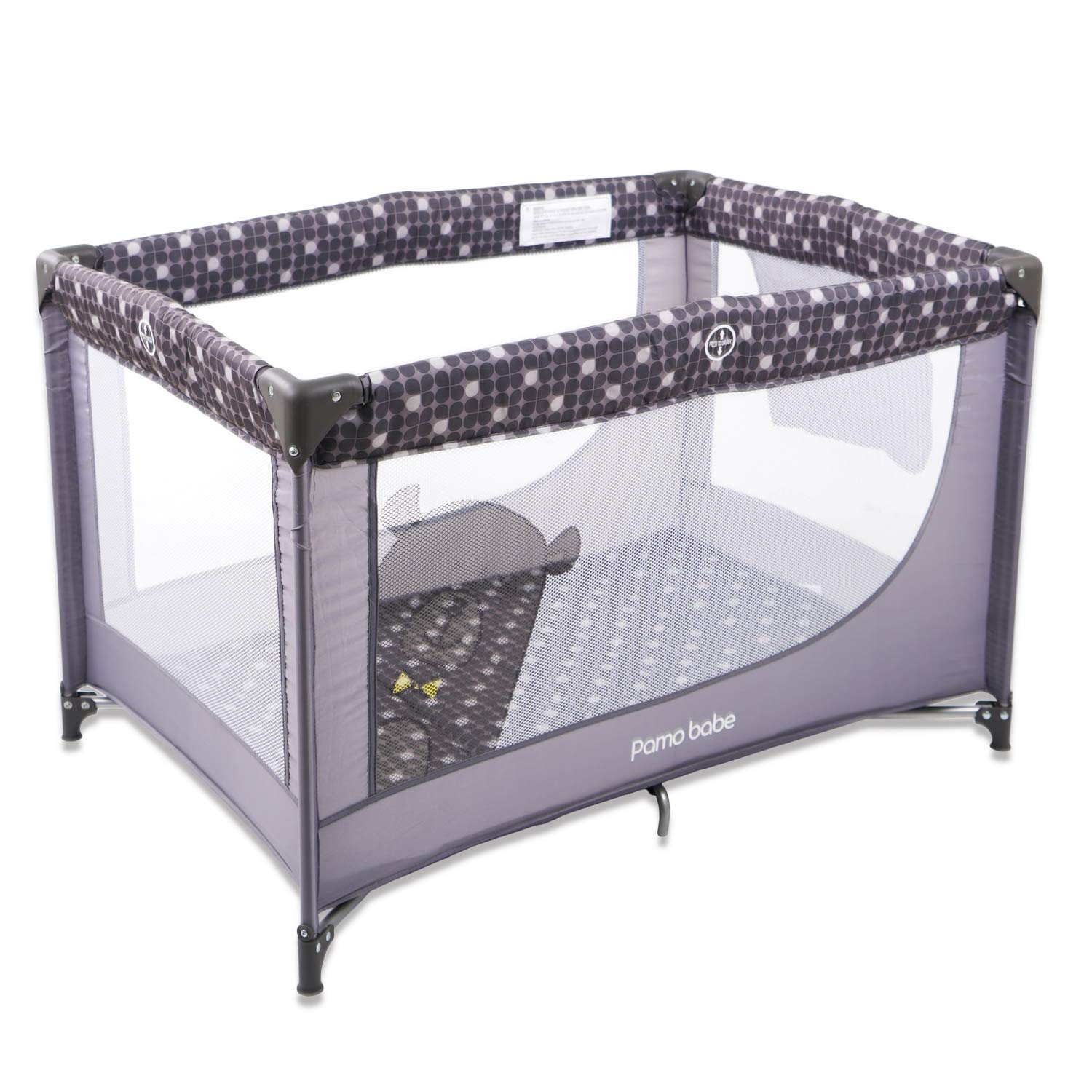 Pamo Babe Lightweight Playard, Packable Sturdy Easy Setup Baby Playard with Mattress and Carry Bag(Grey)