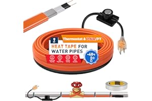 9 FT Heat Tape for Water Pipes, 7.6W/FT UL & ETL Self-Regulating Pipe Heating Cable with Thermostat for Pipe Freeze Protectio