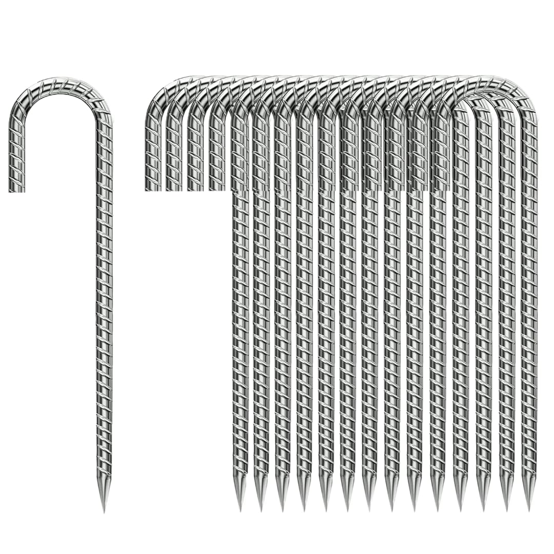 J-Hook-Rebar-Stakes-12 Inch, Ground Stakes Heavy Duty Rebar Stakes for Camping 50pcs Rebar Stakes Rust Proof Coated Metal for Flower Gardens Dog Fence Camping Tents Chicken Coop Image