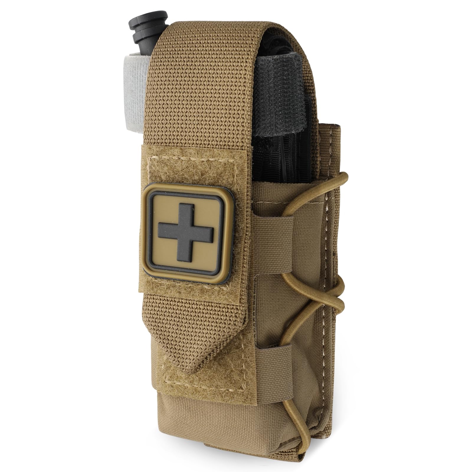 WYNEX MOLLE Tourniquet Holder, IFAK TQ Holder Tactical Medical TQ Pouch Holster First Aid Kit, Cross Patch/Bungee Cord