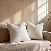 COCOPLOCEUS Pillow Covers 26x26 Set of 2 Cotton Euro Shams with Hidden Zipper Wrinkle Resistant Breathable Decorative Waffle Weave Pillowcases for Couch, Sofa, Bedroom Car, Ivory White
