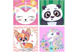 CEUHROG 4 Pack Paint by Numbers for Kids,DIY Paint by Numbers Kit for Kids Beginners Easy Acrylic Watercolor,paint by numbers for kids ages 4-8-12, Home Wall Decor (8x8in)