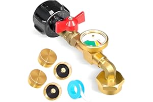 Upgraded Propane Refill Elbow Adapter with Tank Gauge, Fill 1 Pound Bottles from 20lb Tank, 1 lb Throwaway Disposable Cylinde