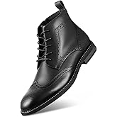 FUNROMAN Men's Dress Boots, Wingtip Brogue Ankle Boots with Side Zipper for Business Casual M03