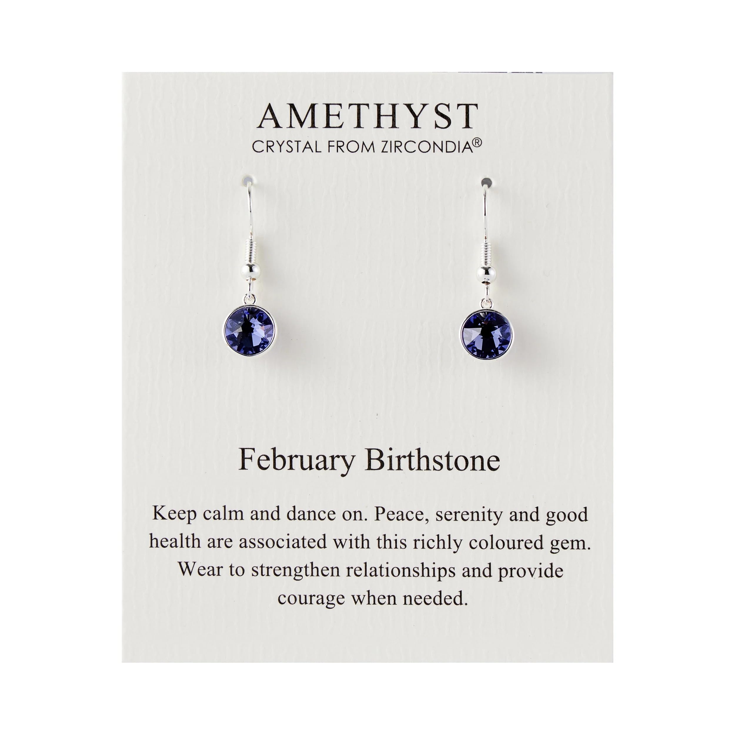 Philip Jones February Birthstone Drop Earrings Created with Amethyst Zircondia® Crystals