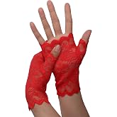 ATHX Women's Short Fingerless Lace Opera Tea Party Gloves Bridal 80s Evening Prom Cosplay Gloves Goth Accessories