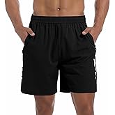 Lissmith Men's Athletic Gym Shorts with 3 Zipper Pockets 7" Lightweight Quick Dry Workout Running Shorts