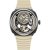 Men's Automatic Mechanical Watch 43mm Matte Silver Silicone Band 5ATM | Self-Winding Analog Sport Wristwatch, Durable Case &amp; Breathable Rubber Strap for Daily Wear