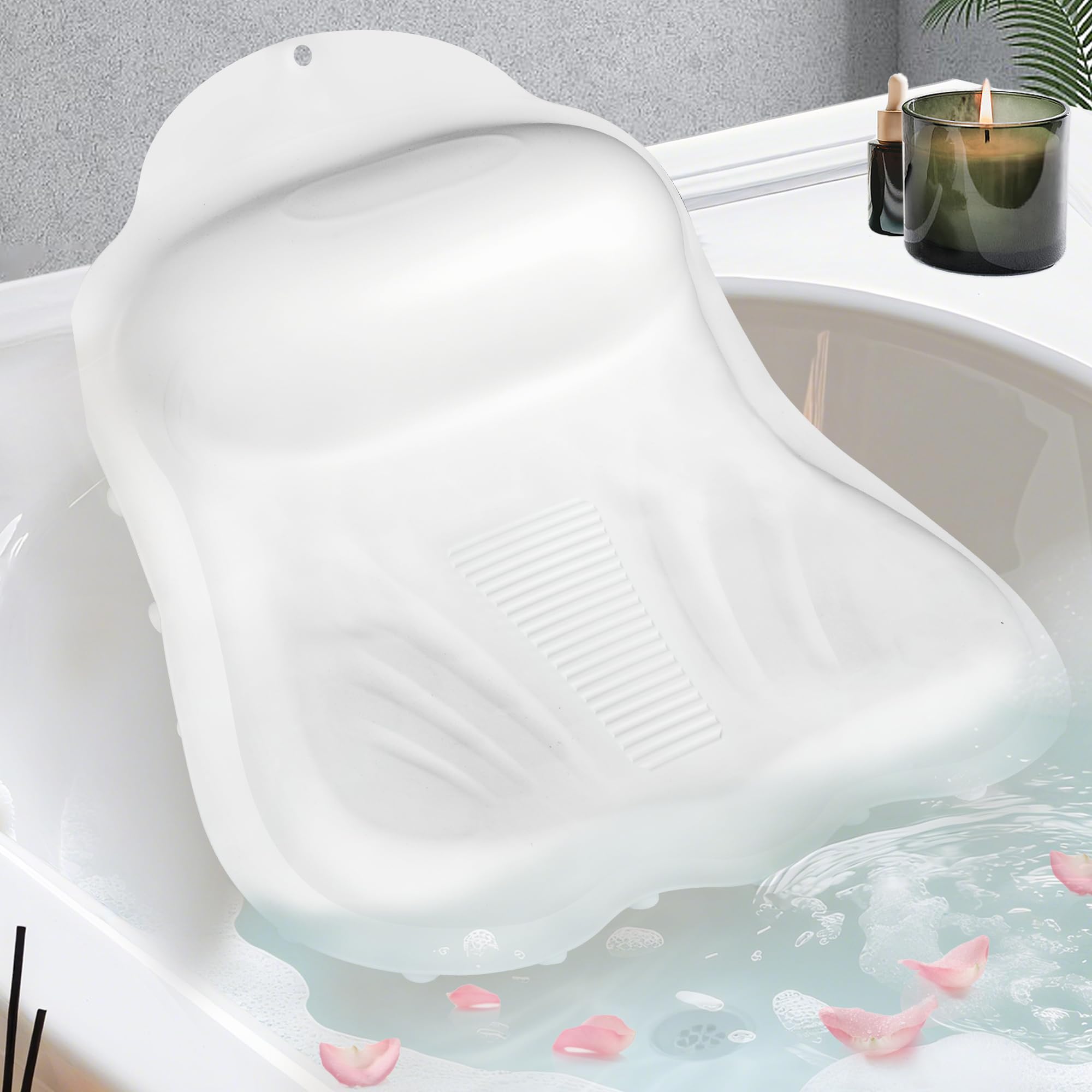Photo 1 of Inflatable Bath Pillows for Tub - Adjustable Firmness Silicone Bathtub Pillow for Neck-Relaxing & Epsom Salt Soaking, Bath Pillow for Head & Back Support Cushion, Spa Gifts for Women, Parent