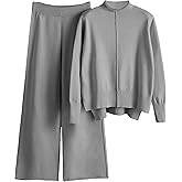 IMCTAH Women's 2 Piece Outfits Sweatsuit Mock Neck Pullover Top Wide Leg Pants Tracksuit Lounge Sets