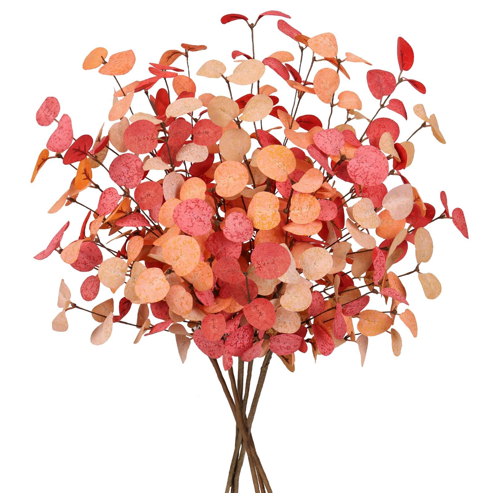 Beferr 5 Pcs Autumn Artificial Eucalyptus Stems Leaves Autumn Decoration for Home Faux Eucalyptus Autumn Artificial Flowers for Fall Decor Table Centerpieces Thanksgiving Wedding Party Halloween Decor