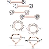 Hnxnskt 4 Pairs Surgical Steel Nipple Rings Heart Nipple Barbell Crystal CZ Ball Nipple Hoop Piercing Jewelry for Women