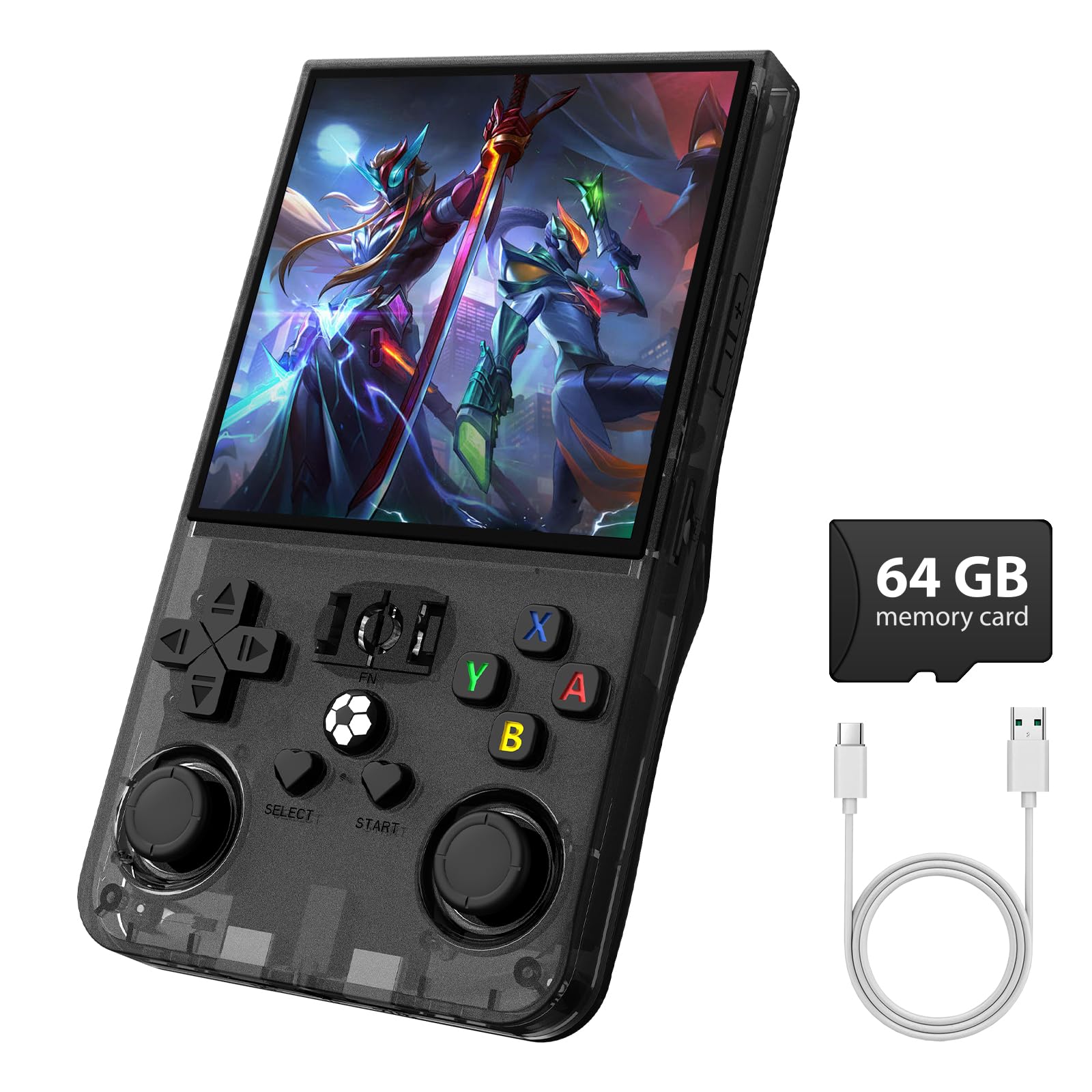 Photo 1 of R36MAX Retro Gaming Console, Retro Handheld Games Console with 64GB TF Card, Portable Hand Held Open Source Linux System, 4.0 inch IPS HD Screen Video Game Consoles, 4000mAh Battery (Black)