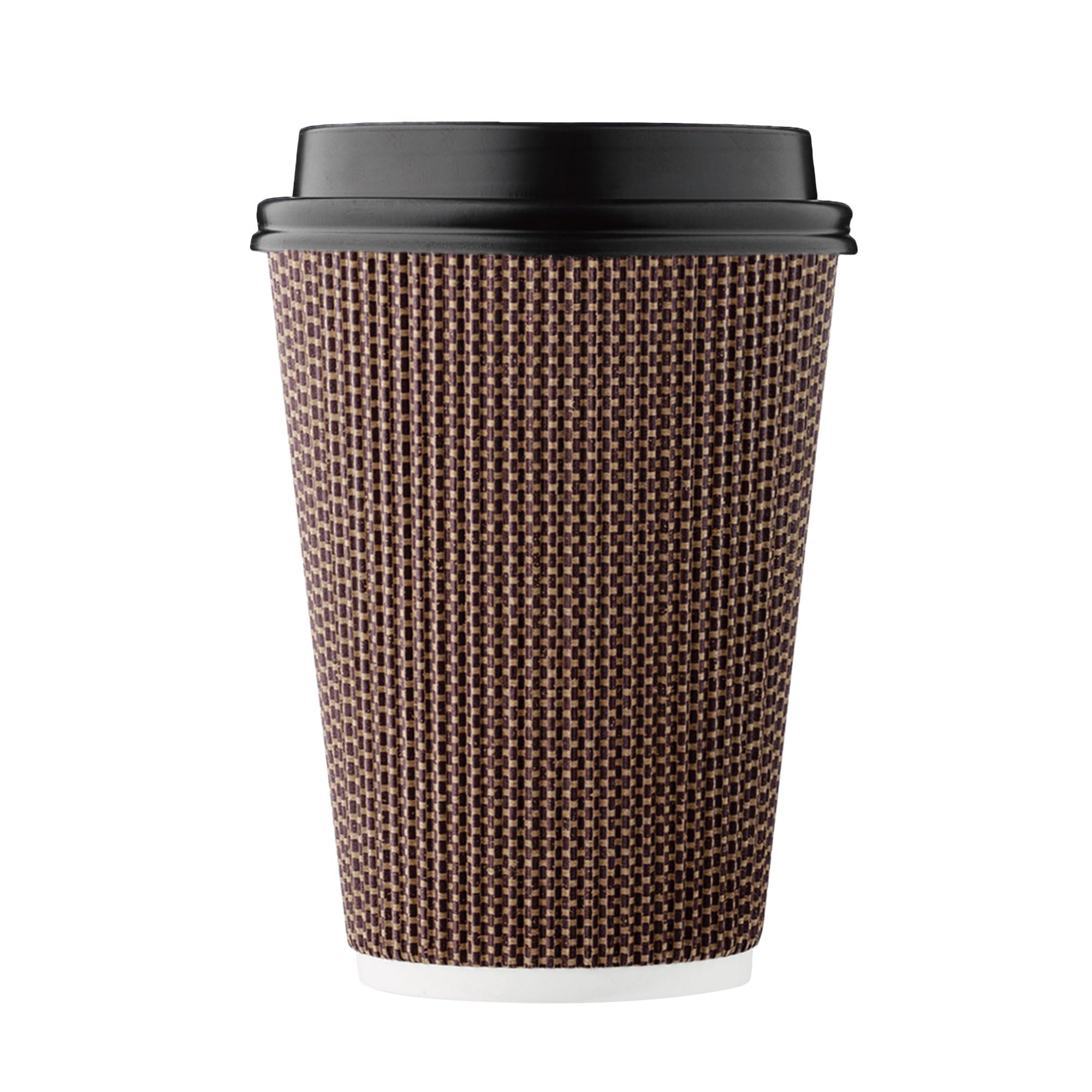 Photo 1 of [100 SET]Harvest Pack 12 oz Disposable Coffee Cups, Insulated Ripple Double-Walled Paper Cup with Lids, Brown Geometric, Tea Hot Chocolate Drinks To go coffee cups