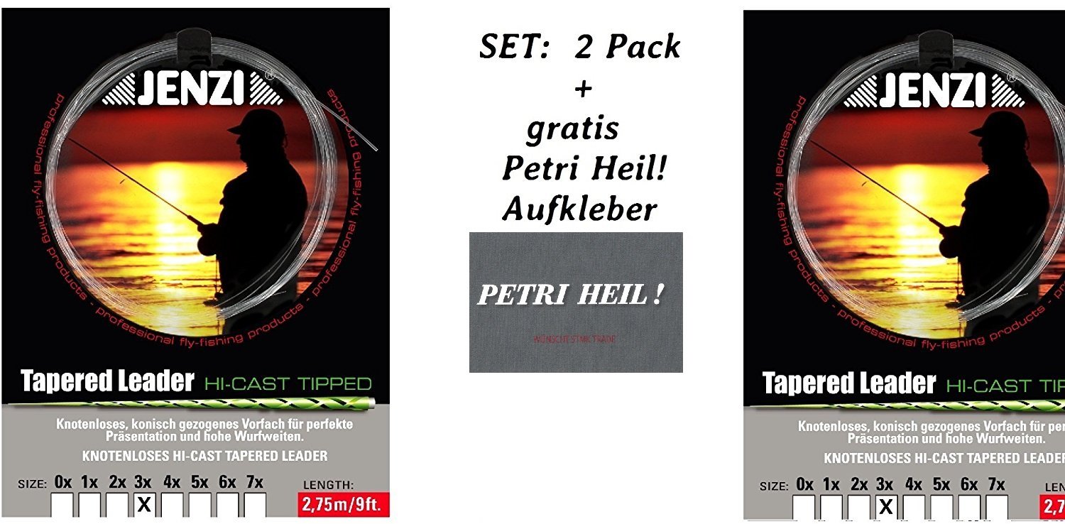 Set: 2 Pack Knotless Tapered Leader 3x/0.2/0.4 + Free Petri Heil. [German Language