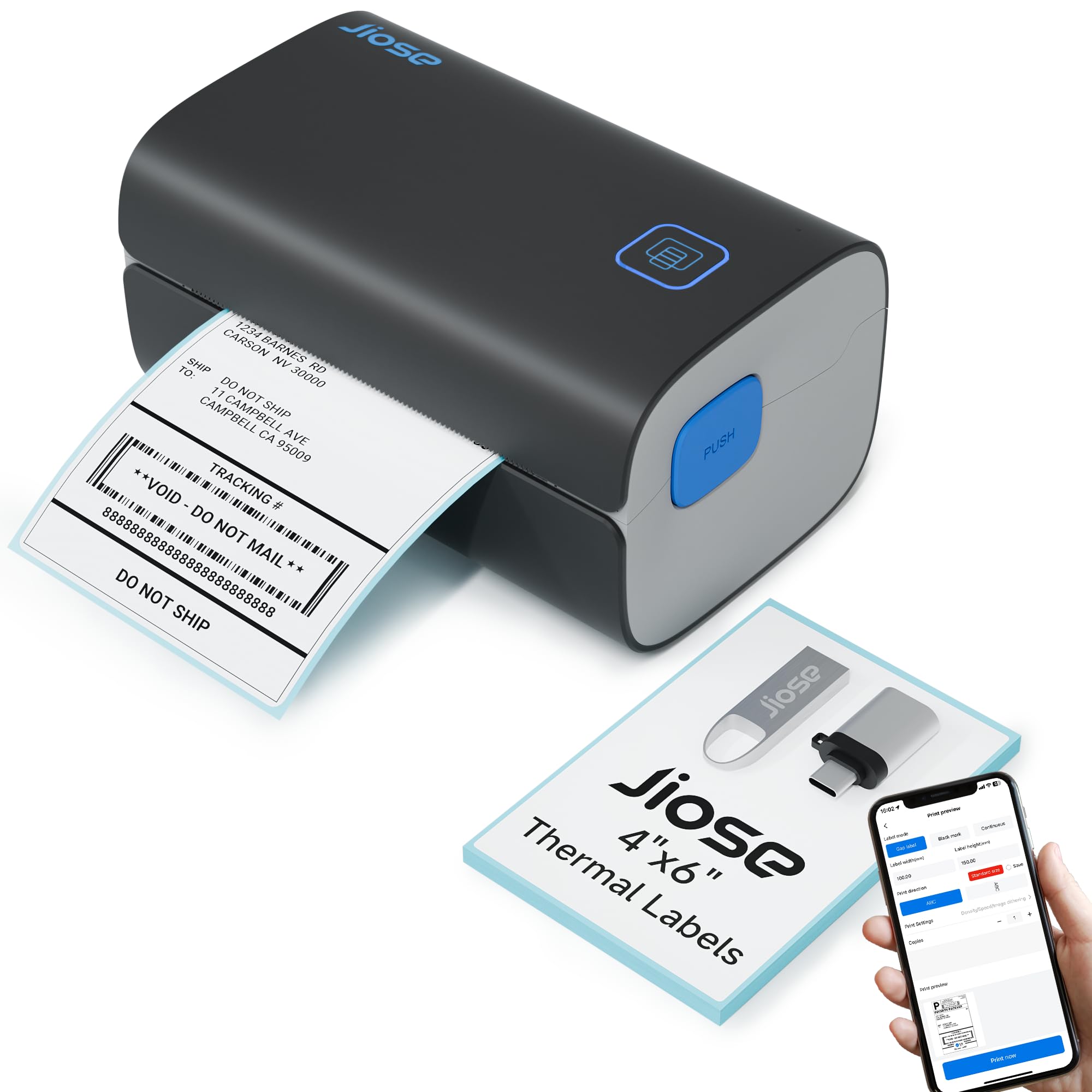 Photo 1 of Jiose Bluetooth Label Printer - 4x6 Desktop Thermal Label Printer for Shipping Packages -Support Android iOS Windows for Amazon Shopify Etsy Ebay