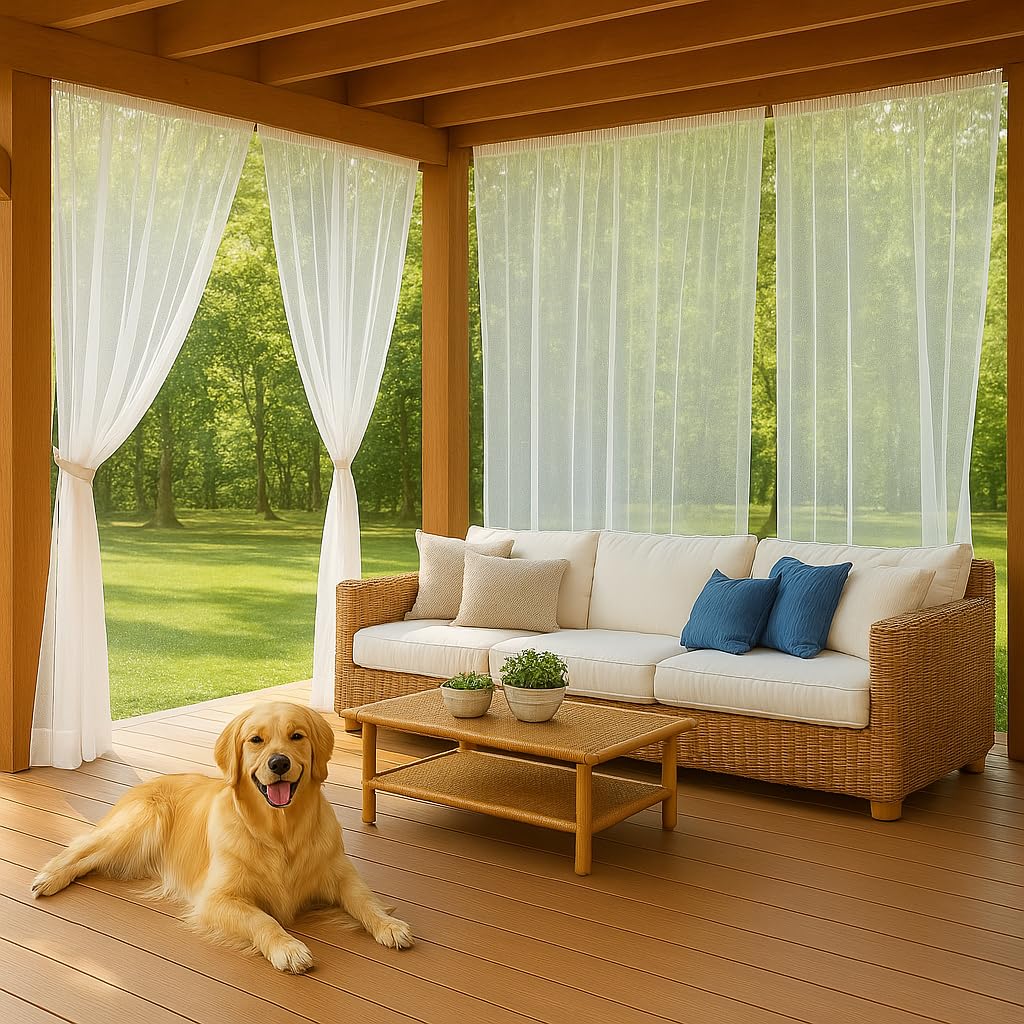 Photo 1 of Draphelle 10 x 10 ft Outdoor White Tulle Backdrop Curtains Waterproof Voile Sheer Screen Breathable Mash Netting Light Filtering Privacy Curtains for Patio Porch Yard Pergola Gazebo, 2 Panels