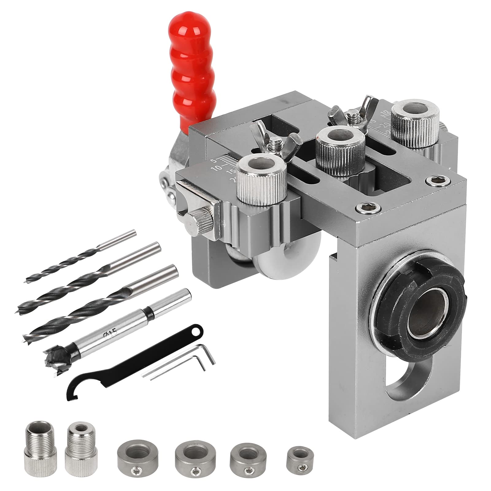 Pocket Hole Jig Kit,WMLBK Pocket Hole Jig Kit Tool System 3 in 1 Woodworking Doweling Jig Kit Positioner Drilling Jig with Positioning Clip Drilling Guide Puncher Locator for Woodworking DIY (B)