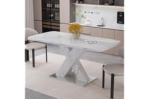 Extendable 47"-63" Dining Table w/Stretchable Tabletop for 4-6P, Rectangle Dinette Prep Table w/X Shape Leg,Metal Base &Faux 