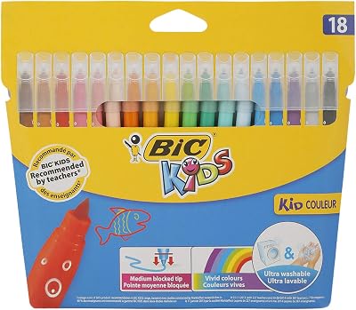 BIC Kids Couleur Felt Tip Pens 18 Colour Set Cardboard Wallet Washable