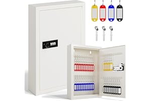 Grimtron Key Lock Box with Code, Key Box Wall Mount with 40 Key Tags & Hooks for Home, Office, Resttable Combination Lock (Beige, 40 Keys)