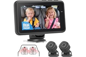 Baby Car Camera for 2 Kids - 4.3 Inch Dual Channel Baby Monitor with Split Screen, Night Vision, Wide View, Easy to Install B