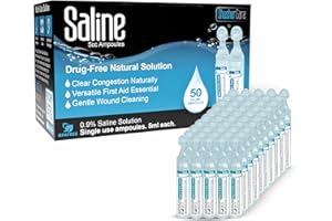 SHUSHER CARE Saline Ampoules - Saline Solution for Nebulizer, Sodium Chloride 0.9%, Nasal Cleanse for Babies, Kids, & Adults, Sterile Nasal Care, Wound Cleansing - 50 Count (5ml Each)