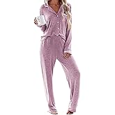Ekouaer Women's Pajama Sets Long Sleeve Button Down 2 Piece Pjs Soft Lounge Sets Notch Collar Sleepwear