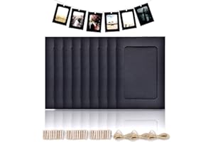 Enenes 5x7 Inch DIY Paper Photo Frames Kit with Wooden Clips & Jute Twine - Recyclable Wall Decor for Home, Office, School (Black, 5X7Inch，30PCS)
