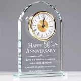 Movdyka Glass Desk Clock Keepsake 50th Anniversary Gift Golden Wedding Present